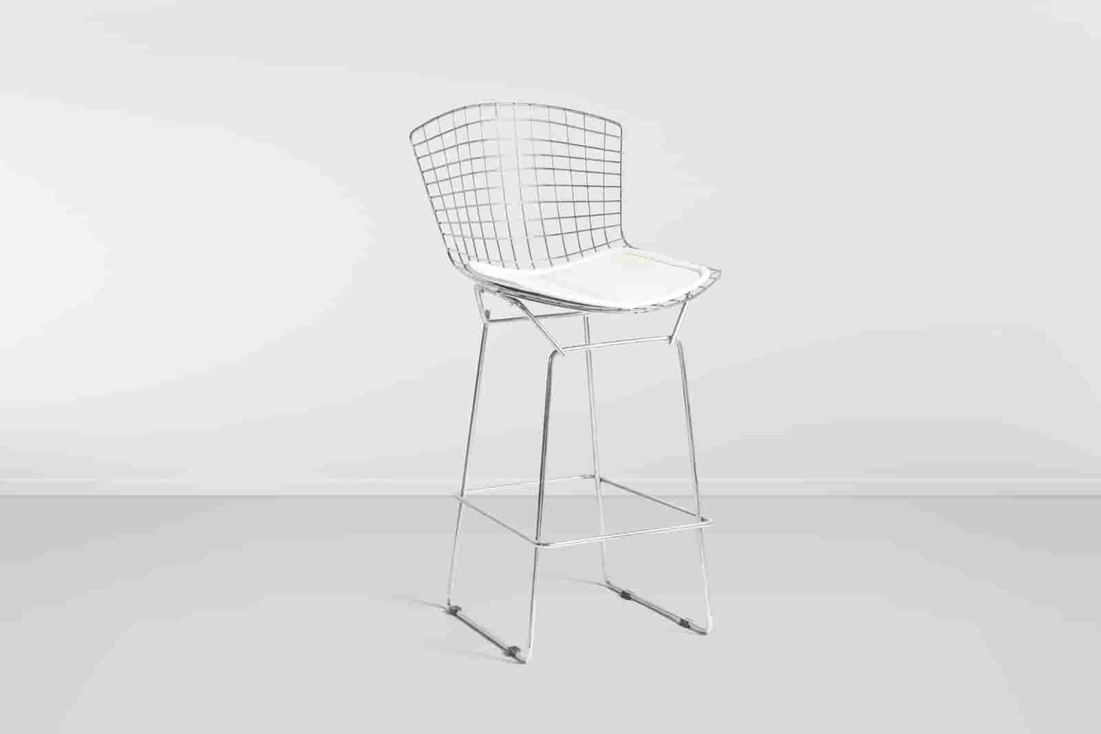 Banqueta Bertoia - Cromado C/ Assento Branco